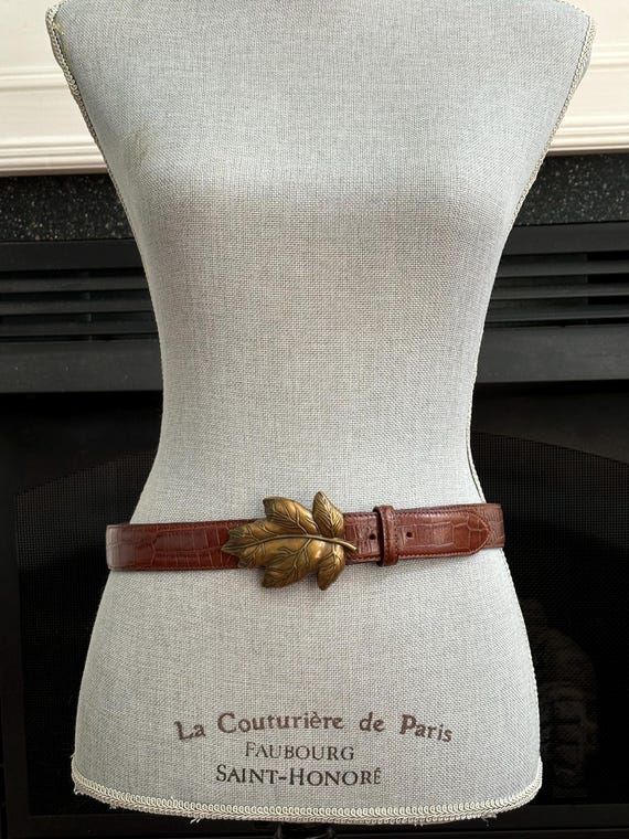 Vintage Talbots Brown Patterned Leather Belt With… - image 1