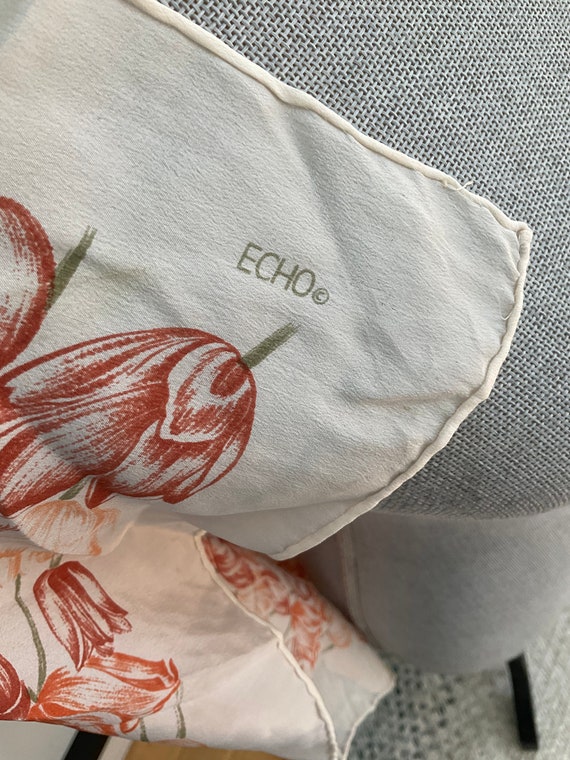 Vintage Echo Silk Crepe Scarf With Tulip Design G… - image 6