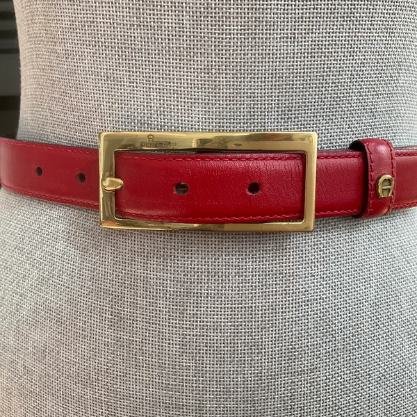 Etienne Aigner Red Vintage Leather Belt With Brass Buckle