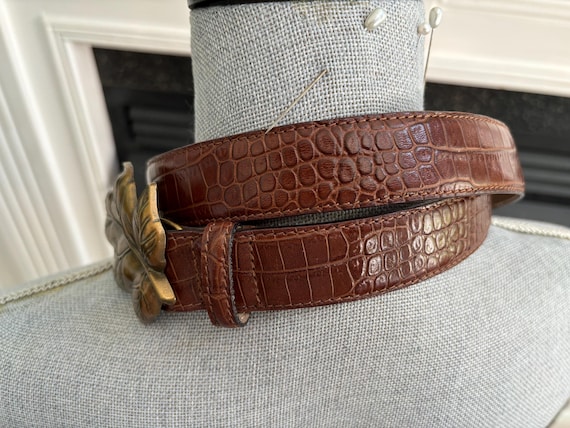 Vintage Talbots Brown Patterned Leather Belt With… - image 7