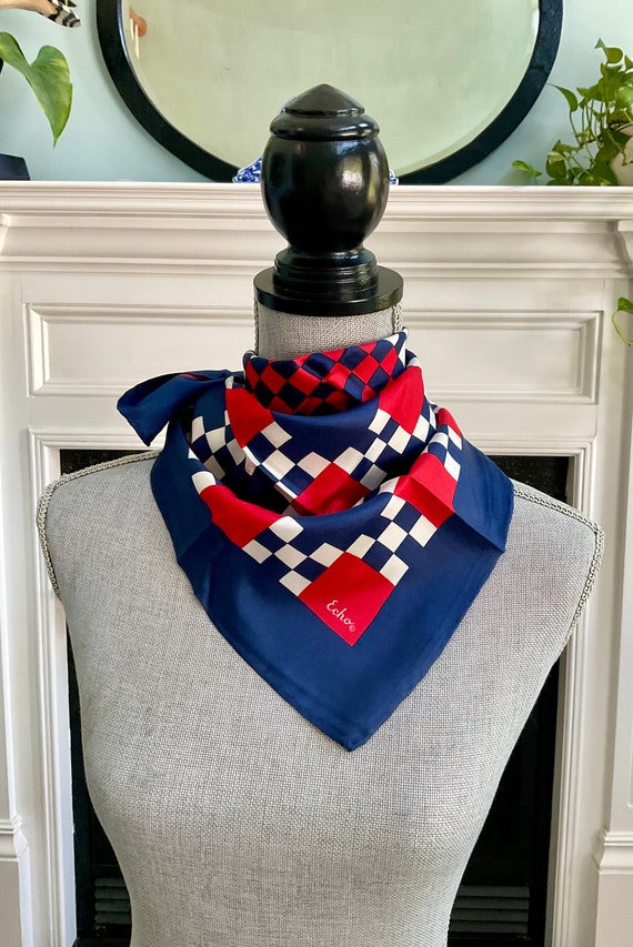 Vintage Echo Red White And Blue Square Silk Scarf