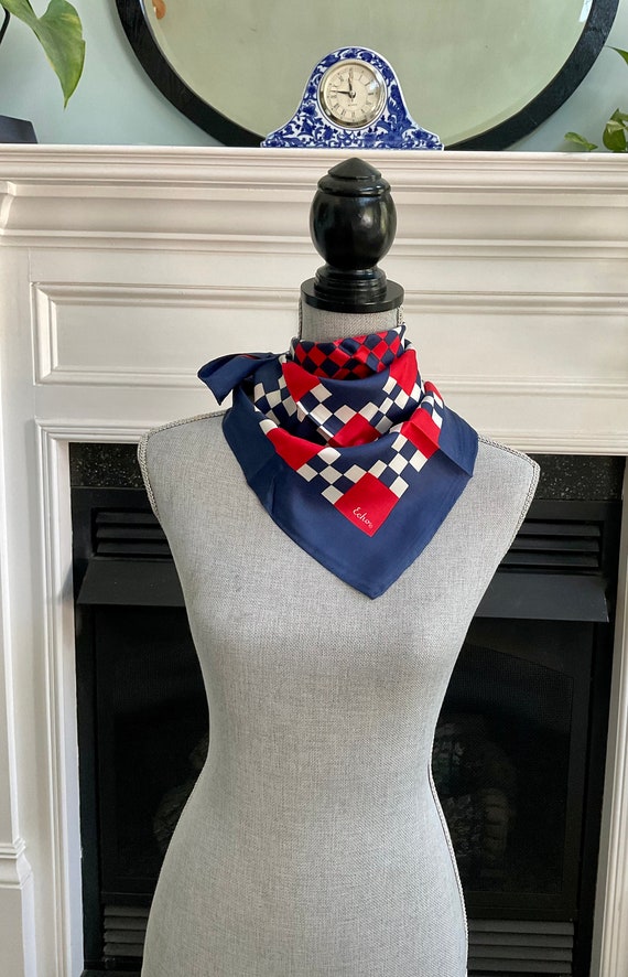 Vintage Echo Red White And Blue Square Silk Scarf - image 5