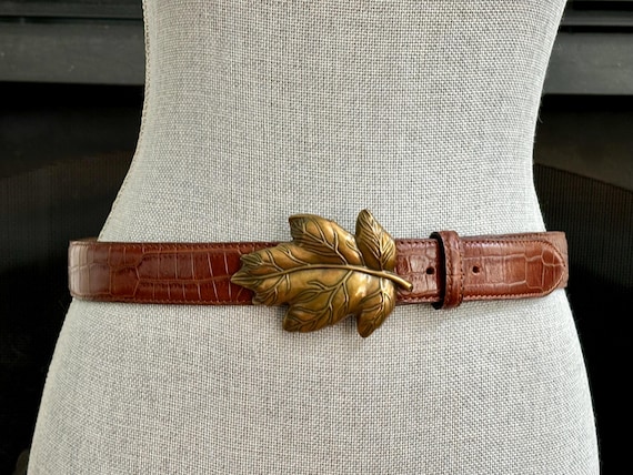 Vintage Talbots Brown Patterned Leather Belt With… - image 8