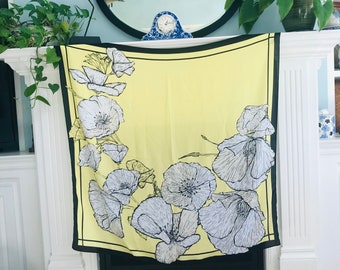 LargeVintage Silk Scarf Or Wrap In A Beautiful Lemon Yellow
