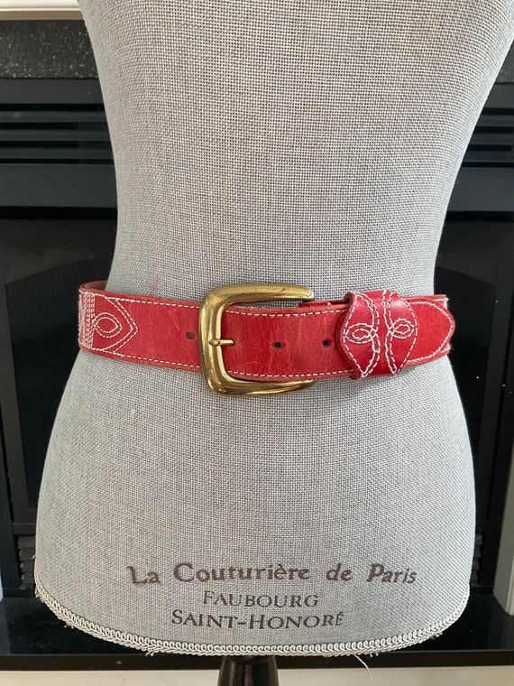 Vintage Red Leather Belt By Liz Claiborne