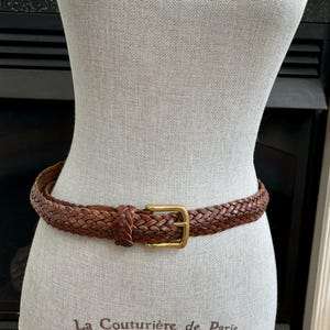 Vintage COACH Woven Brown Leather Fashion Belt With Solid  display picture 1