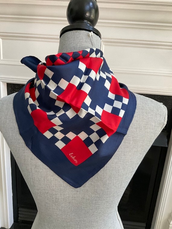 Vintage Echo Red White And Blue Square Silk Scarf - image 8