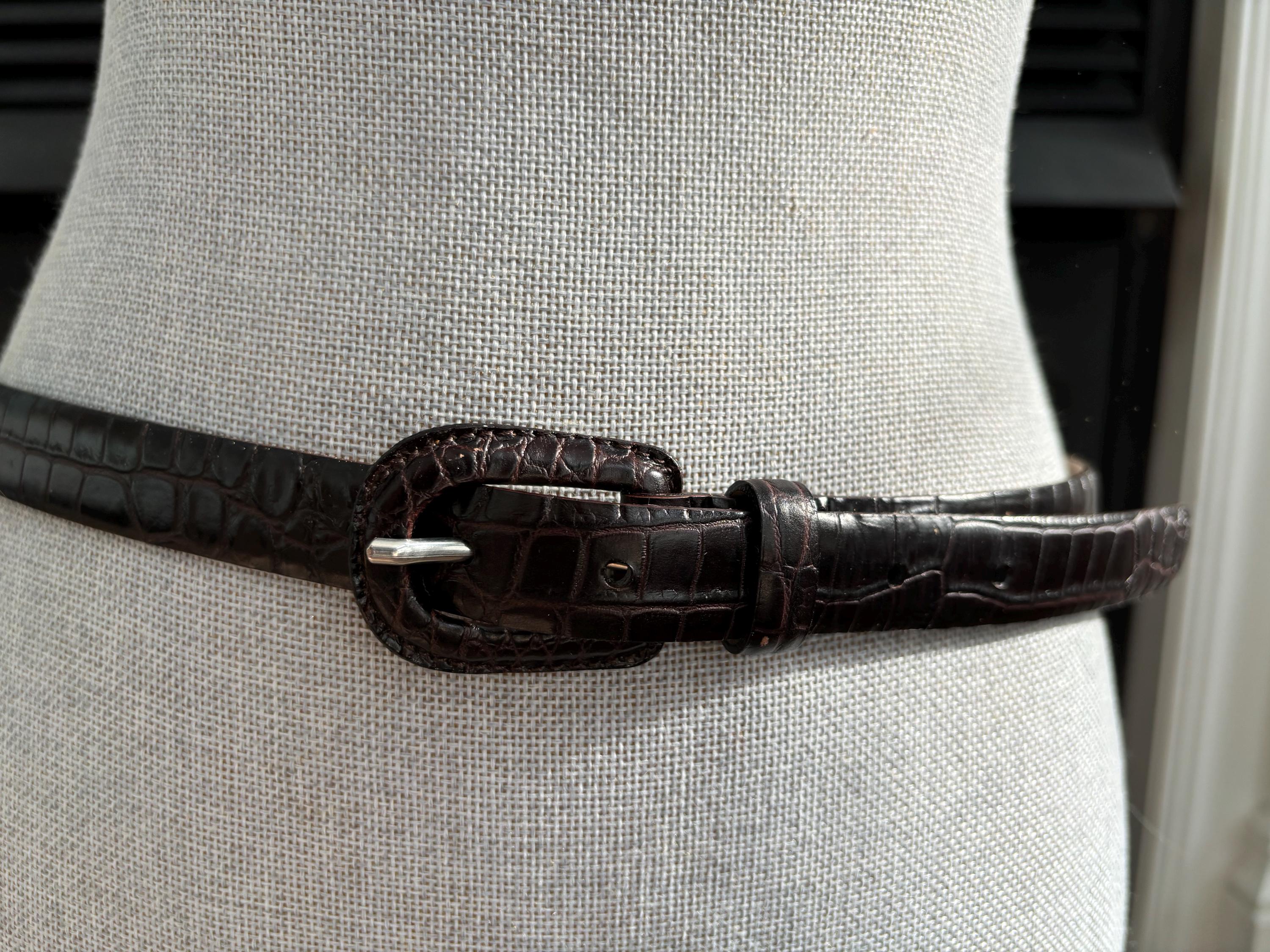 TALBOTS CROCODILE ITALIAN LEATHER BELT New LEAF Buckle TALBOTS Italian Dark Brown CROCODILE Print  main image 2