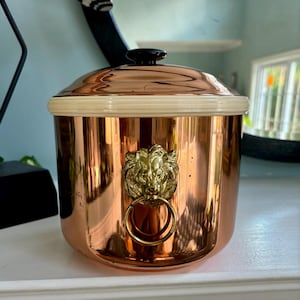 Vintage Copper Ice Bucket With Brass Lion&#39;s Head Handles/ Made In USA