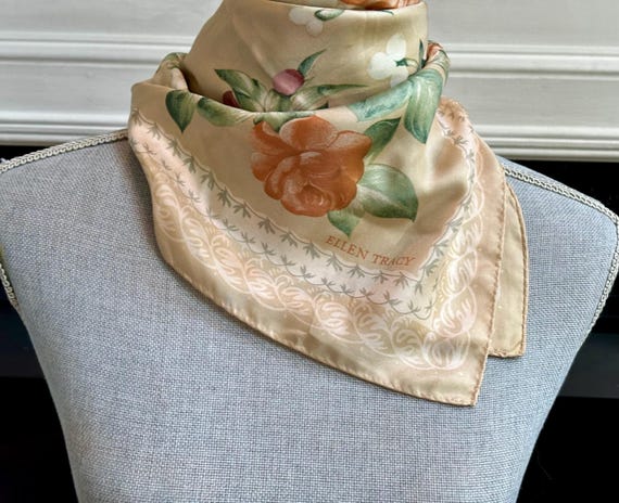 Floral Print Silk Scarf: Vintage Designer Ellen Tracy Accessory View 6