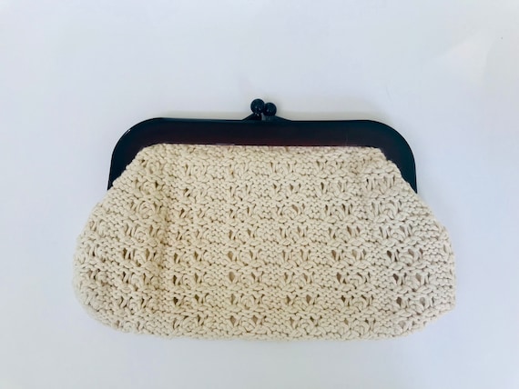 Vintage Crochet Handbag With Brown Snap Closure - image 1