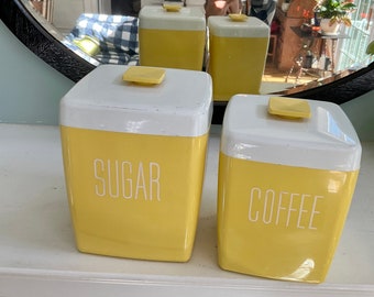 Pair Of Vintage Storage Containers In Sunny Yellow