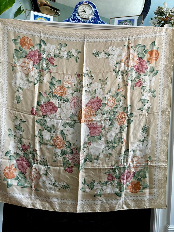 Floral Print Silk Scarf: Vintage Designer Ellen Tracy Accessory View 4