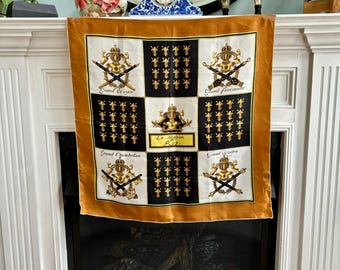 Vintage Large Square Silk Fashion Scarf With Royal Crest Design