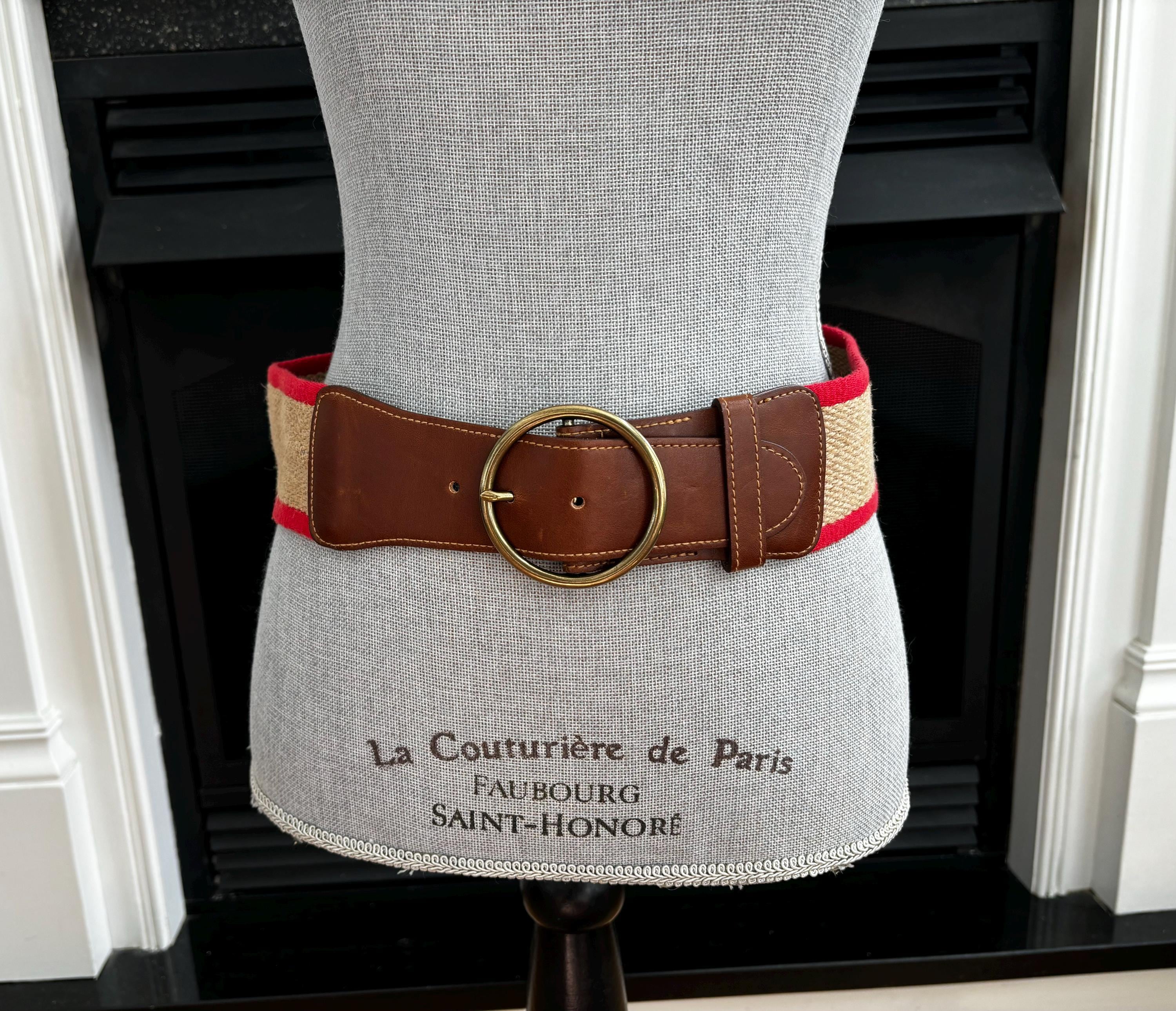 ANN TAYLOR Belt Women\'s S Brown Leather Blue Cream Double Gold Tone Buckle READ Ann Taylor Belts - Etsy main image 2