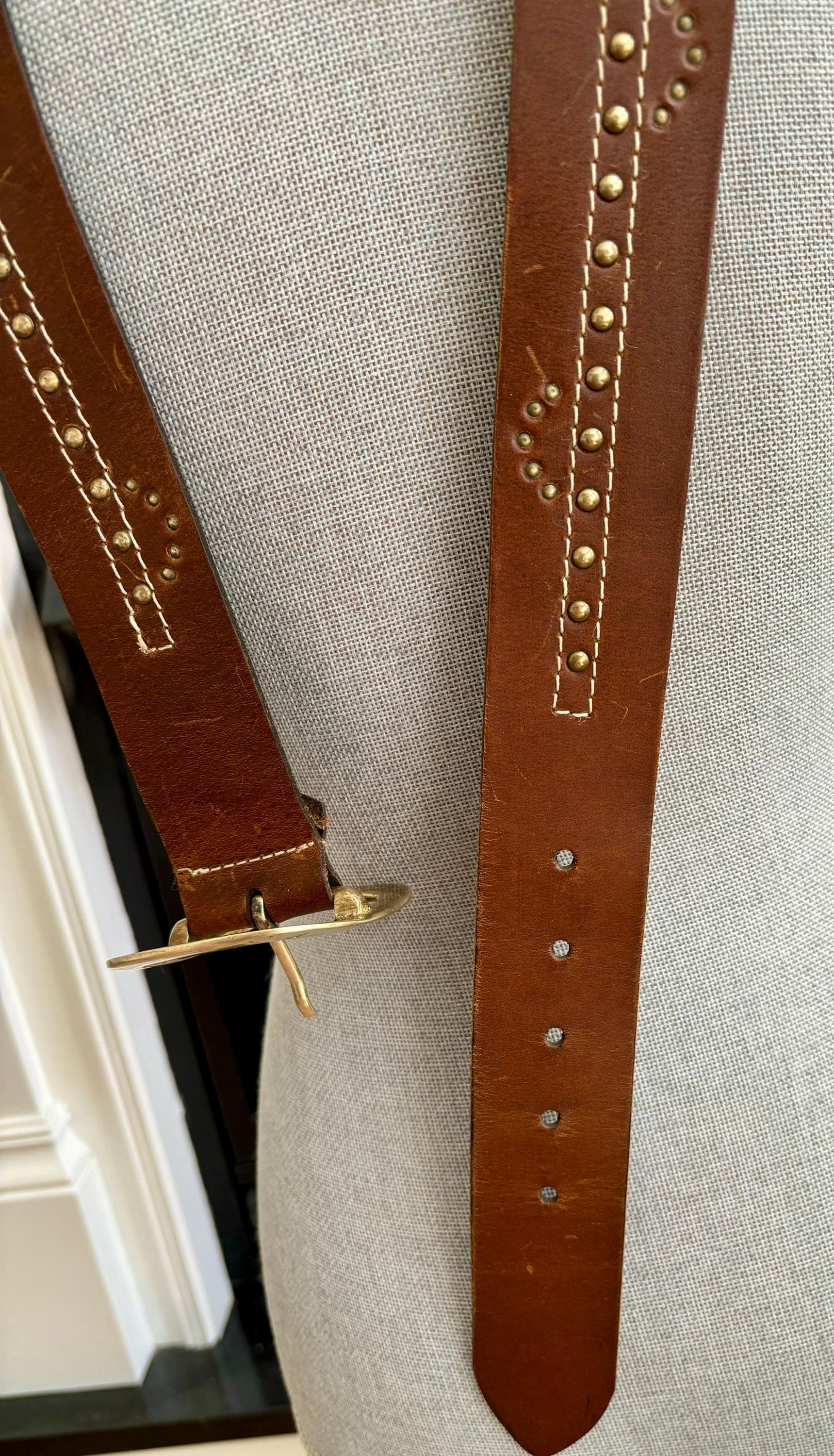 Vintage heavy Brass ornate buckle and Genuine Leather Belt Vintage Heavy Wide Leather Belt With Brass Buckle and  main image 2