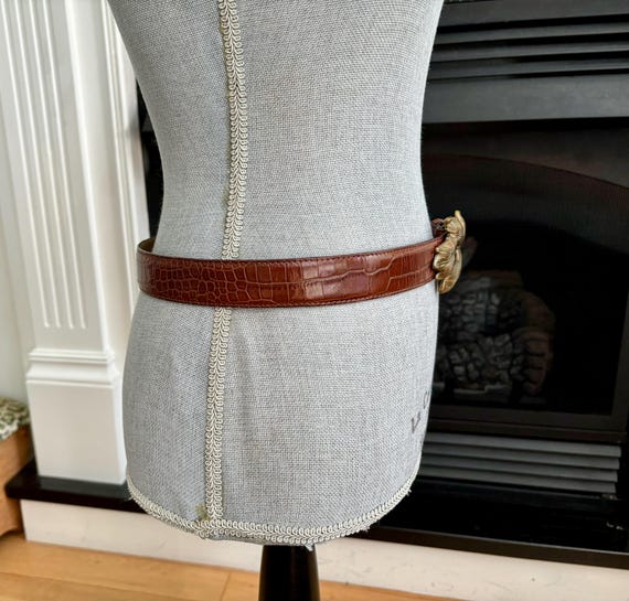 Vintage Talbots Brown Patterned Leather Belt With… - image 4