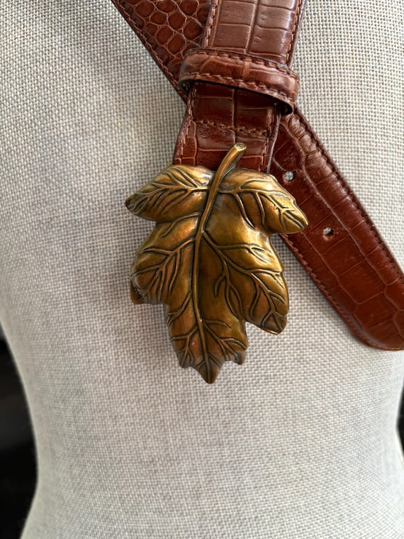 Vintage Talbots Brown Patterned Leather Belt With… - image 3
