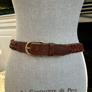 Vintage Woven Brown Leather Belt With Brass Buckle