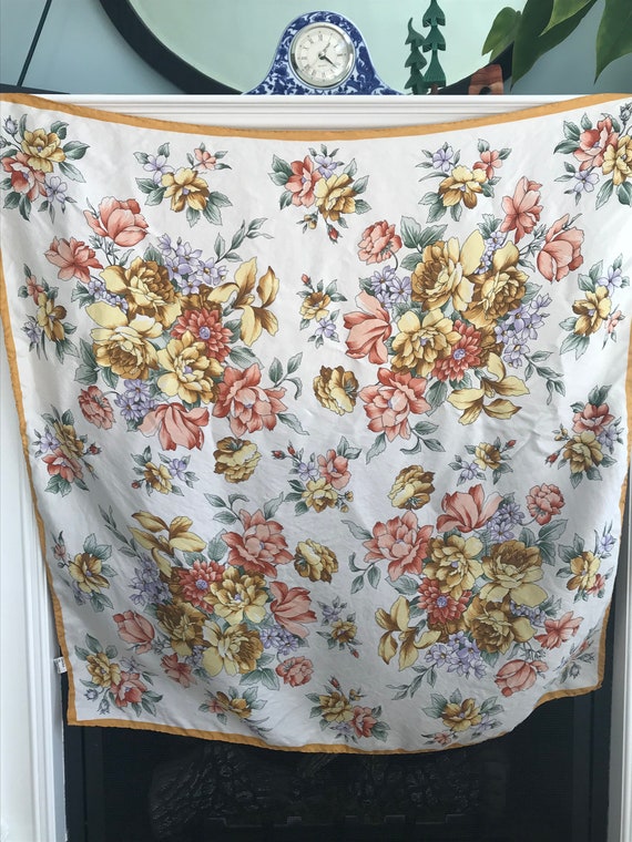 Vintage Floral Silk Scarf Made In Shanghai China/F