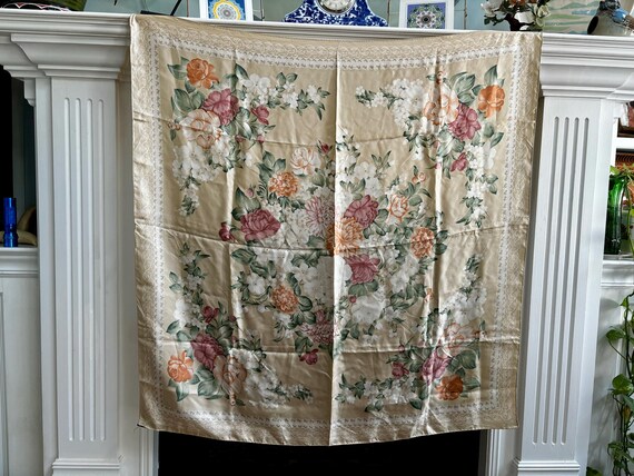 Floral Print Silk Scarf: Vintage Designer Ellen Tracy Accessory View 2