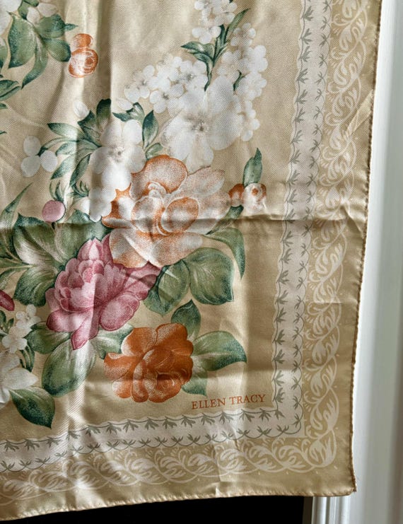Floral Print Silk Scarf: Vintage Designer Ellen Tracy Accessory View 5