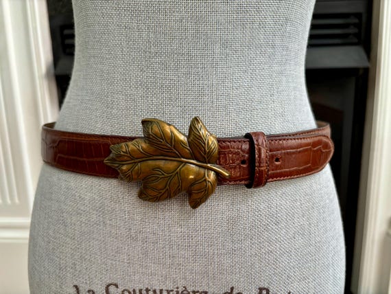 Vintage Talbots Brown Patterned Leather Belt With… - image 6