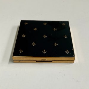 Vintage Decorative Black Enamel Powder Compact / Made In USA