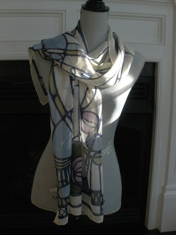 Exquisite Long Silk Vintage Scarf Or Wrap