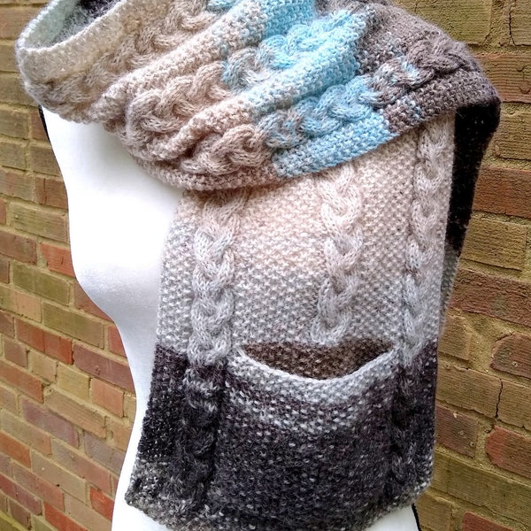 Knitting Pattern Pocket Scarf -- Braids & Pockets Scarf DIGITAL PATTERN PDF