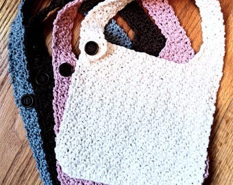 Buttoned Baby Bib Crochet Pattern: Worsted Cotton (PDF Pattern)