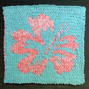 Knitting Pattern Potholder -- Hibiscus Hot Pad DIGITAL PATTERN PDF (Knit)