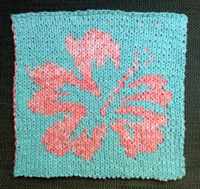 Knitting Pattern Potholder Hibiscus Hot Pad DIGITAL PATTERN PDF Knit image 1