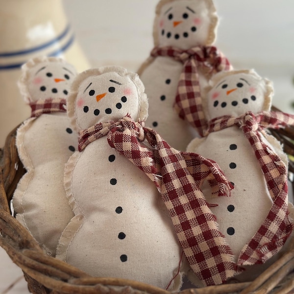 Snowmen Fabric Bowl Fillers: Primitive Christmas Decor, Set of 4
