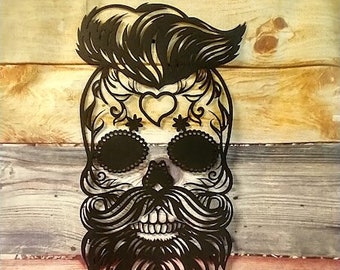 Hipster Sugar Skull Metal Wall Art