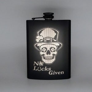 No Lucks Given  Engraved Flask 8 oz