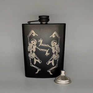 Dancing Skeletons  Engraved Flask 8 oz