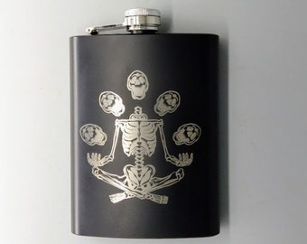juggling Skeleton  Engraved Flask 8 oz