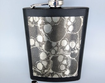 Multi Skull Engraved Flask 8 oz