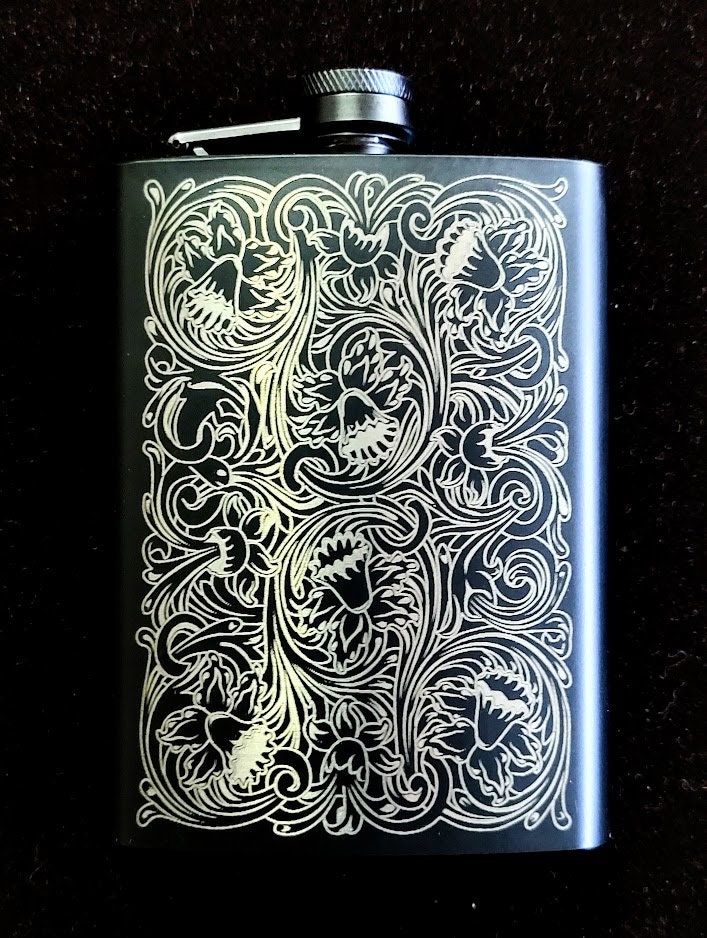 Patterned Flasks Floral Pattern Engraved Flask 8 Oz - Etsy