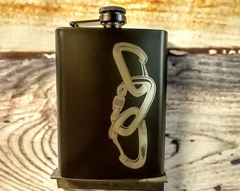 Climbing Carabiner  Engraved Flask 8 oz