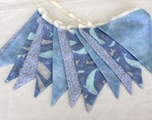 Whale Song Cotton Bunting Twelve hand-made double sided cotton flags in soft blue cotton