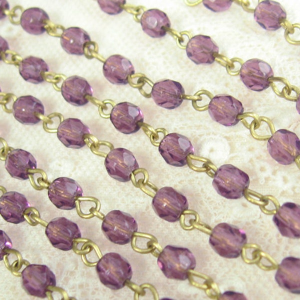 Amethyst 4mm Fire Polished Glass Bead Rosary Chain 13-107-R