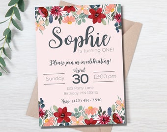 Wildflower Birthday Invitation | Garden Party Invite | Wildflower First Birthday | Baby Girl Birthday Invitation | Secret Garden Party