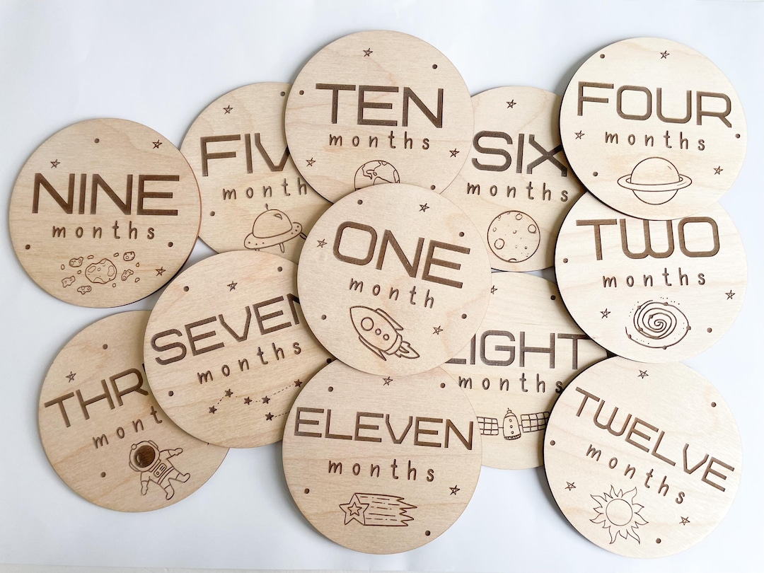 Space Themed Monthly Milestone Discs | Wood Baby's First Year Photo ...