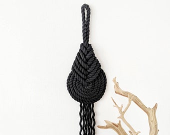 Modern Macrame Wall Hanging in Black | Wall Tapestry | Rope Art | Pipa Knot | Fiber Art