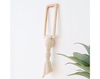 Fiber Art Sculpture VINCULUM VIII Collection Contemporary Fiber Art Wall Hanging Wall Tassel with Modern Wood Hanger Organic Modern Home