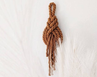 Textured Wall Art Small Pipa Wall Knot Decor Nursery Art Macrame Wall Hanging in Camel, Brown Knot Rope Sculpture Art Pipa Knot Fiber Art