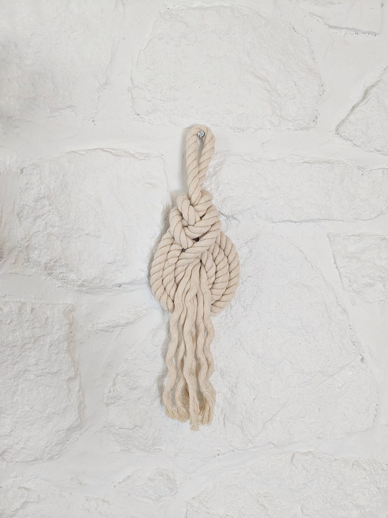 THE PIPA Small Modern Macrame Wall Hanging in Camel/Brown Wall Knot Rope Art Pipa Knot Fiber Art image 4