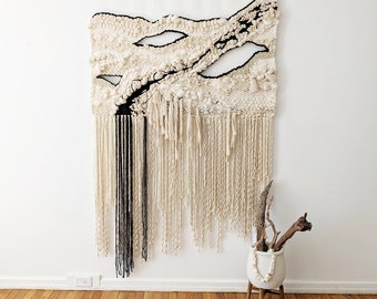 Woven Wall Hanging Large Monochrome Weaving Modern Fiber Art Wall Tapestry Japandi Decorations Mid Century Modern Headboard Contemporary Art